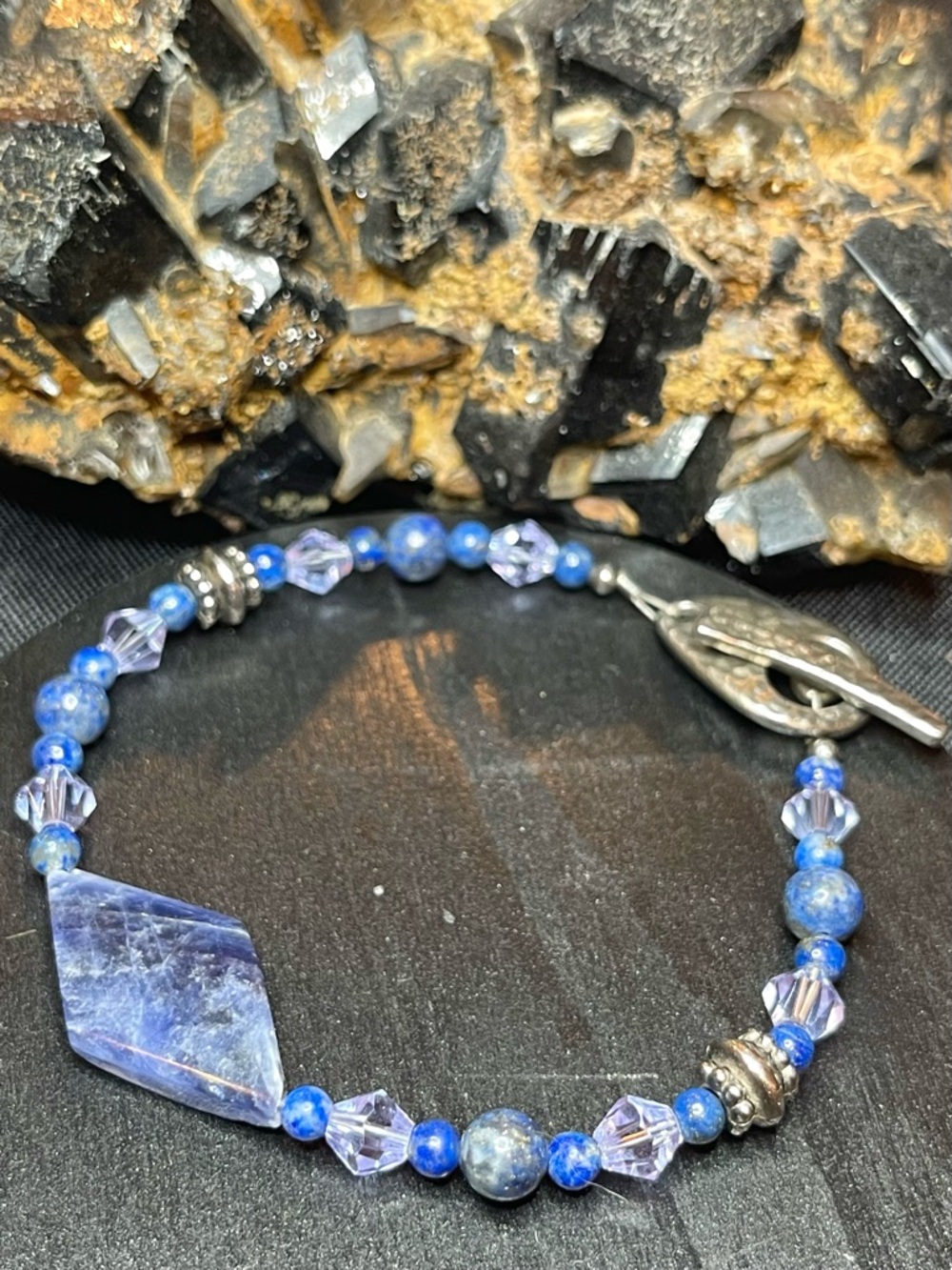 🌑Genuine Sodalite, Lapis, Czech Crystal Bracelet🌑
